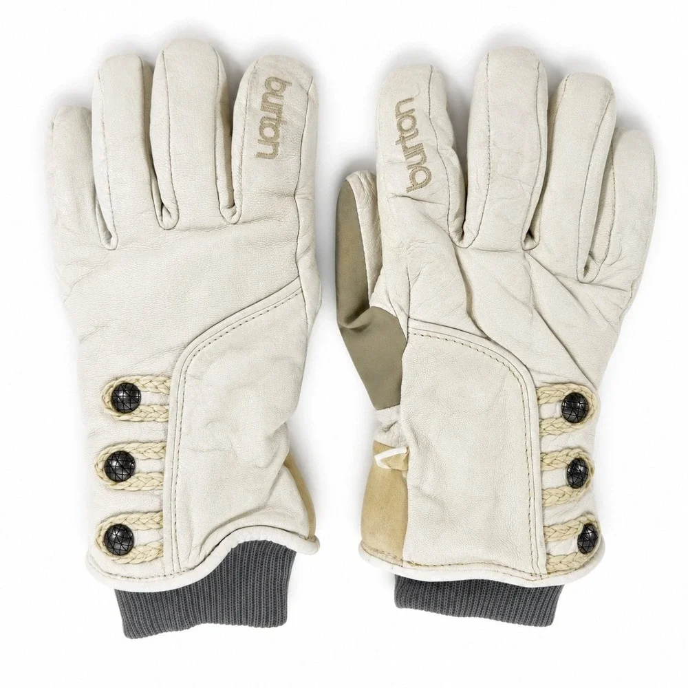 Burton Women L Snowboard Gloves DryRide Leather Button Detail Cream Tan Gray